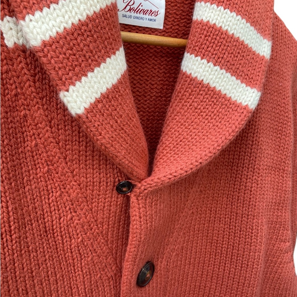 Bolivar Men's Orange Button-Up 100% Wool Sweater NEW - Picture 5 of 10